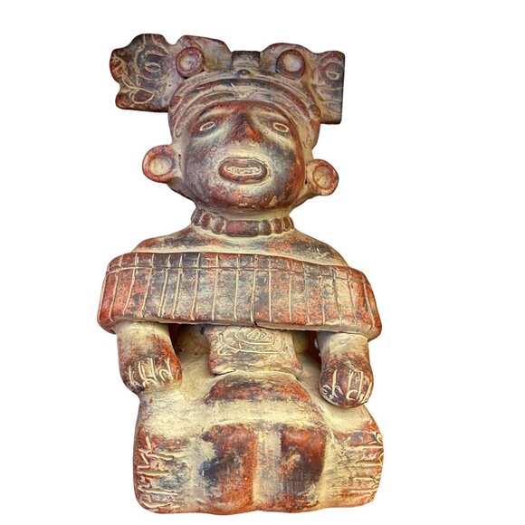 Hand-Sculpted Inca Aztec Terracotta Clay Pottery Sitting Figure Statue 1960s - Picture 10 of 10